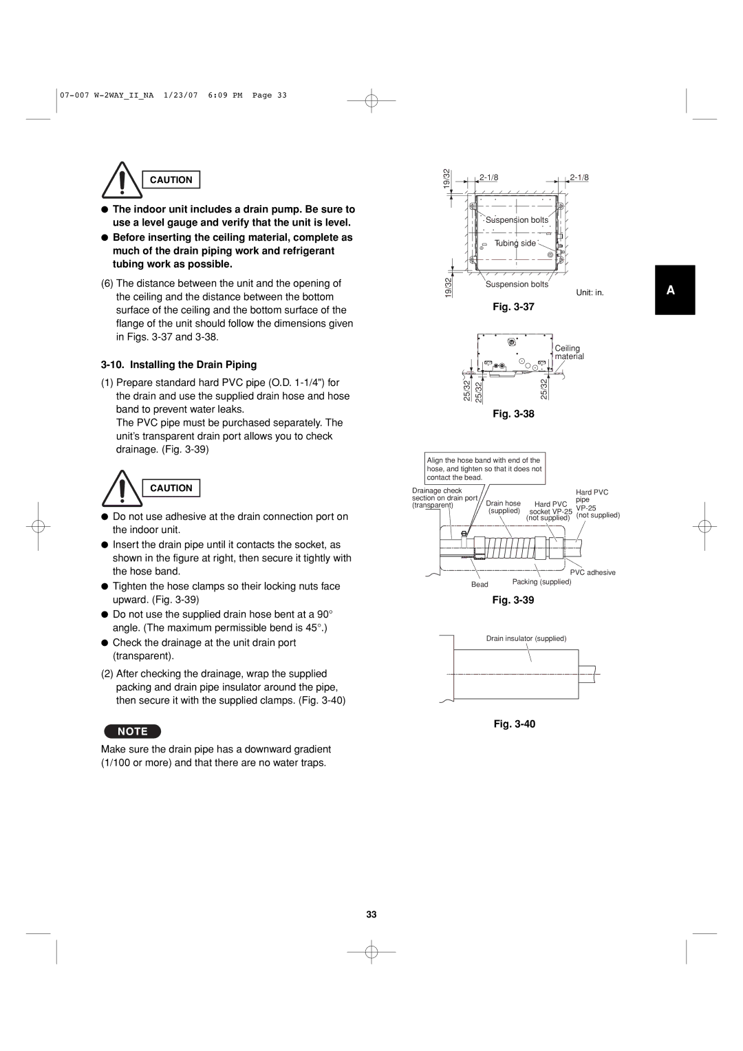 Sanyo 85464359982001 installation instructions Installing the Drain Piping 