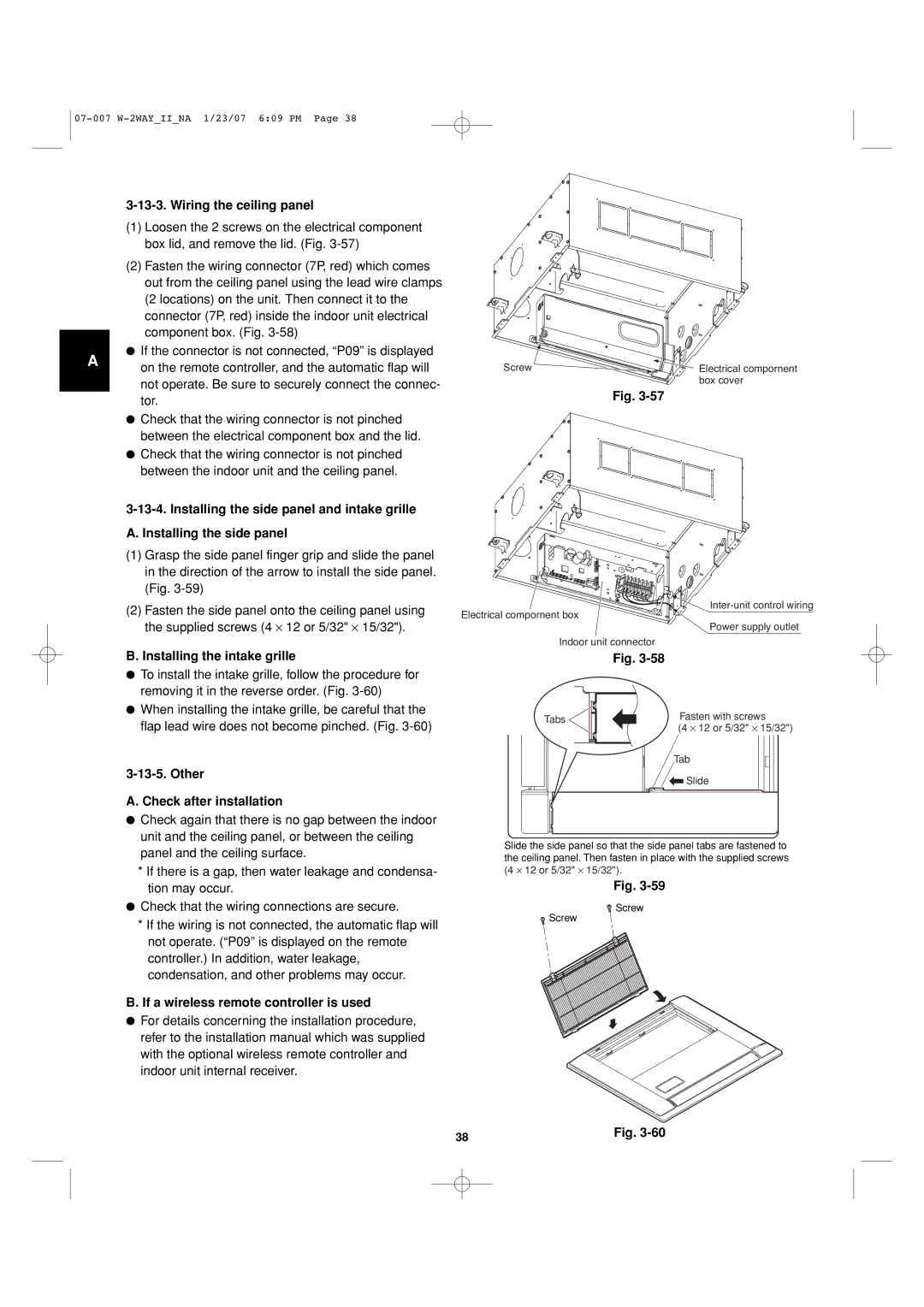 Sanyo 85464359982001 installation instructions Installing the side panel and intake grille, Installing the intake grille 