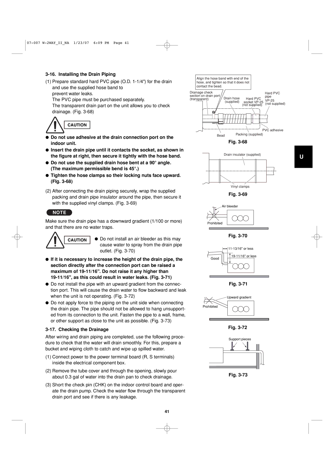 Sanyo 85464359982001 Do not use adhesive at the drain connection port on, Indoor unit, Maximum permissible bend is 