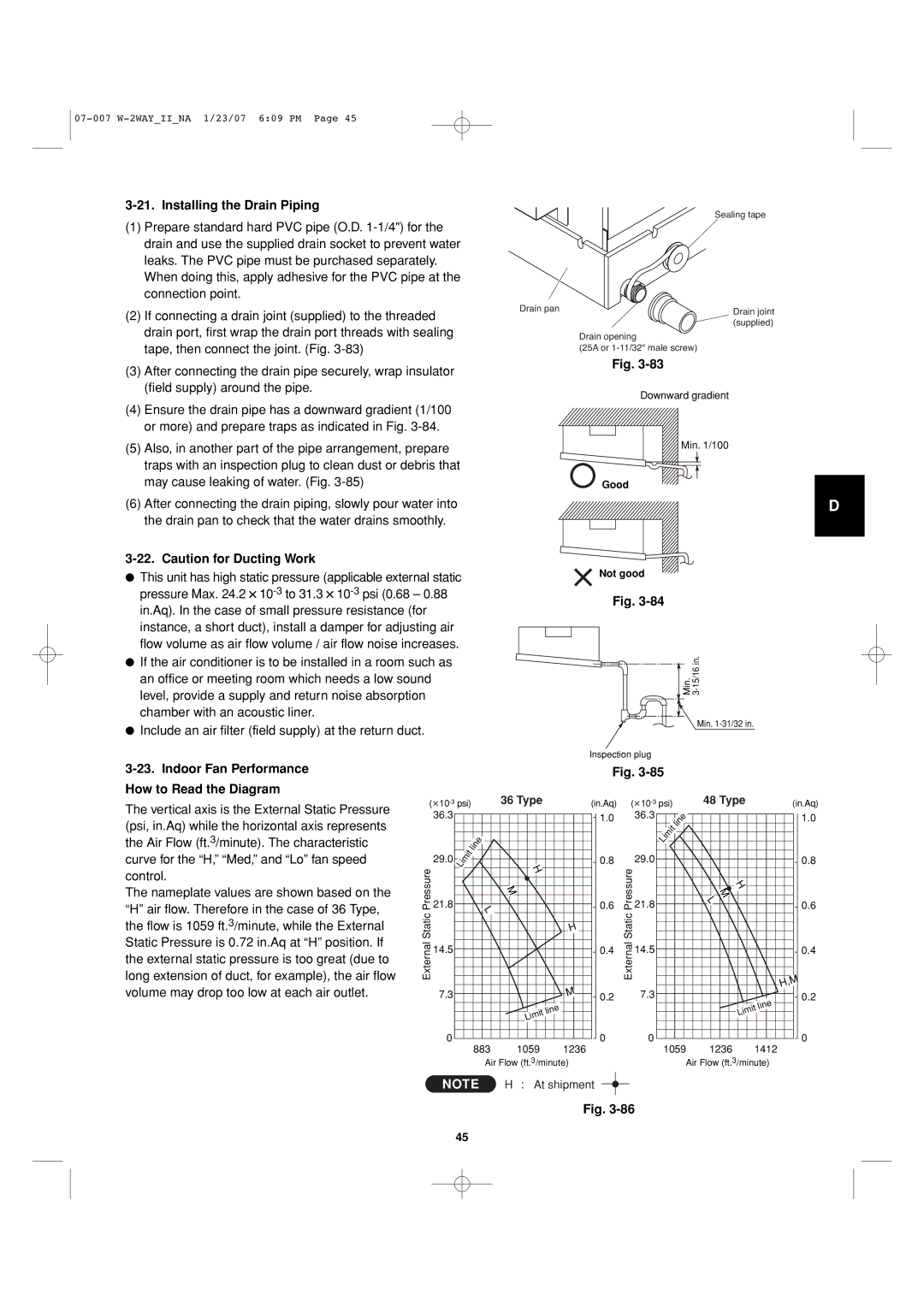 Sanyo 85464359982001 installation instructions Installing the Drain Piping, Indoor Fan Performance How to Read the Diagram 