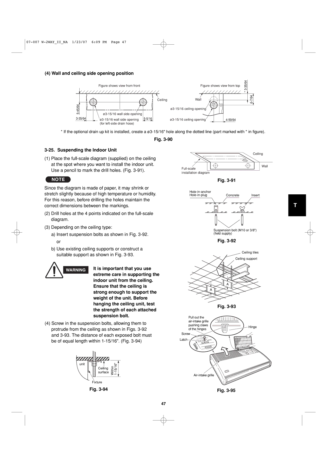 Sanyo 85464359982001 Wall and ceiling side opening position, It is important that you use, Extreme care in supporting 