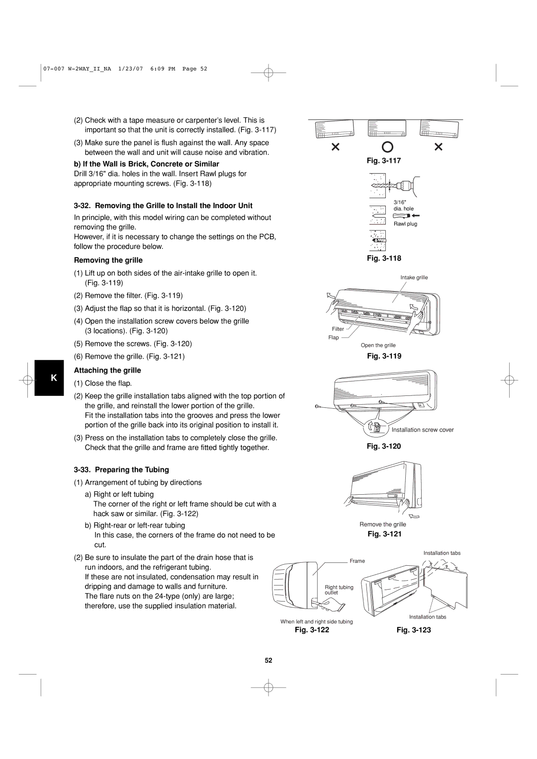 Sanyo 85464359982001 If the Wall is Brick, Concrete or Similar, Removing the Grille to Install the Indoor Unit 