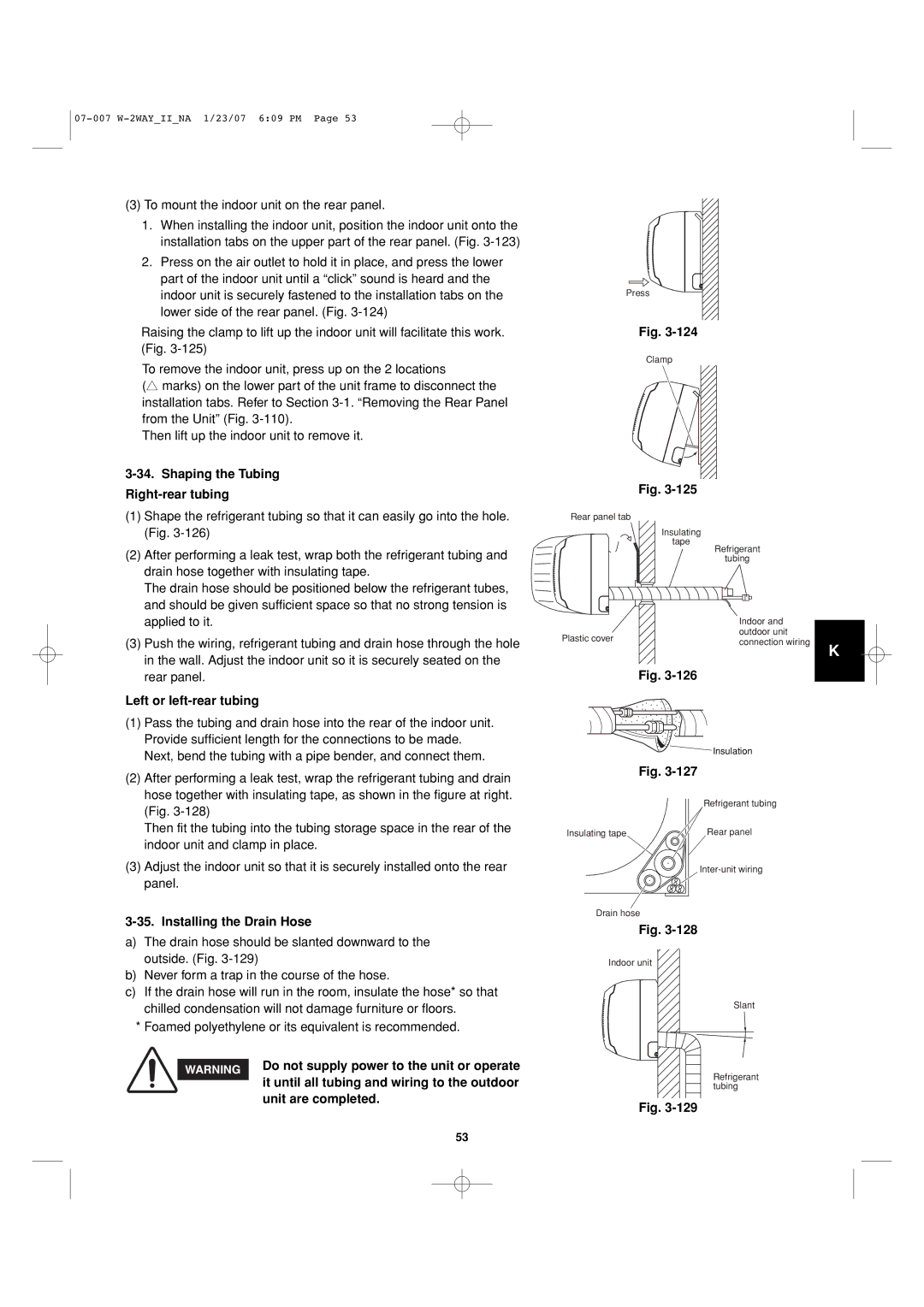 Sanyo 85464359982001 Shaping the Tubing Right-rear tubing, Left or left-rear tubing, Installing the Drain Hose 