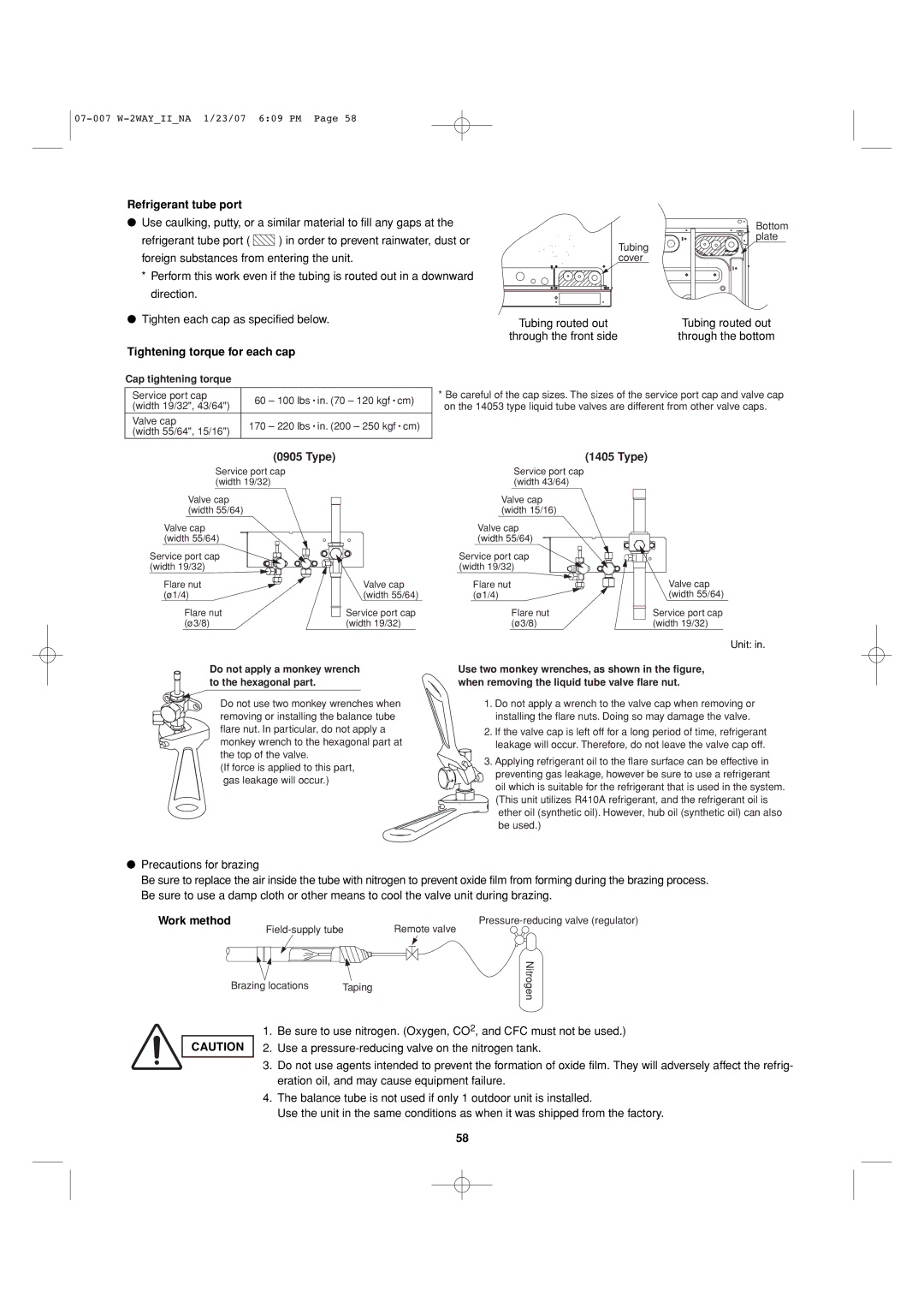 Sanyo 85464359982001 Refrigerant tube port, Tightening torque for each cap, Work method, Cap tightening torque 