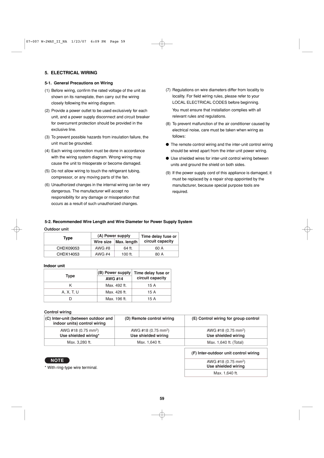 Sanyo 85464359982001 Electrical Wiring, General Precautions on Wiring, Inter-outdoor unit control wiring 