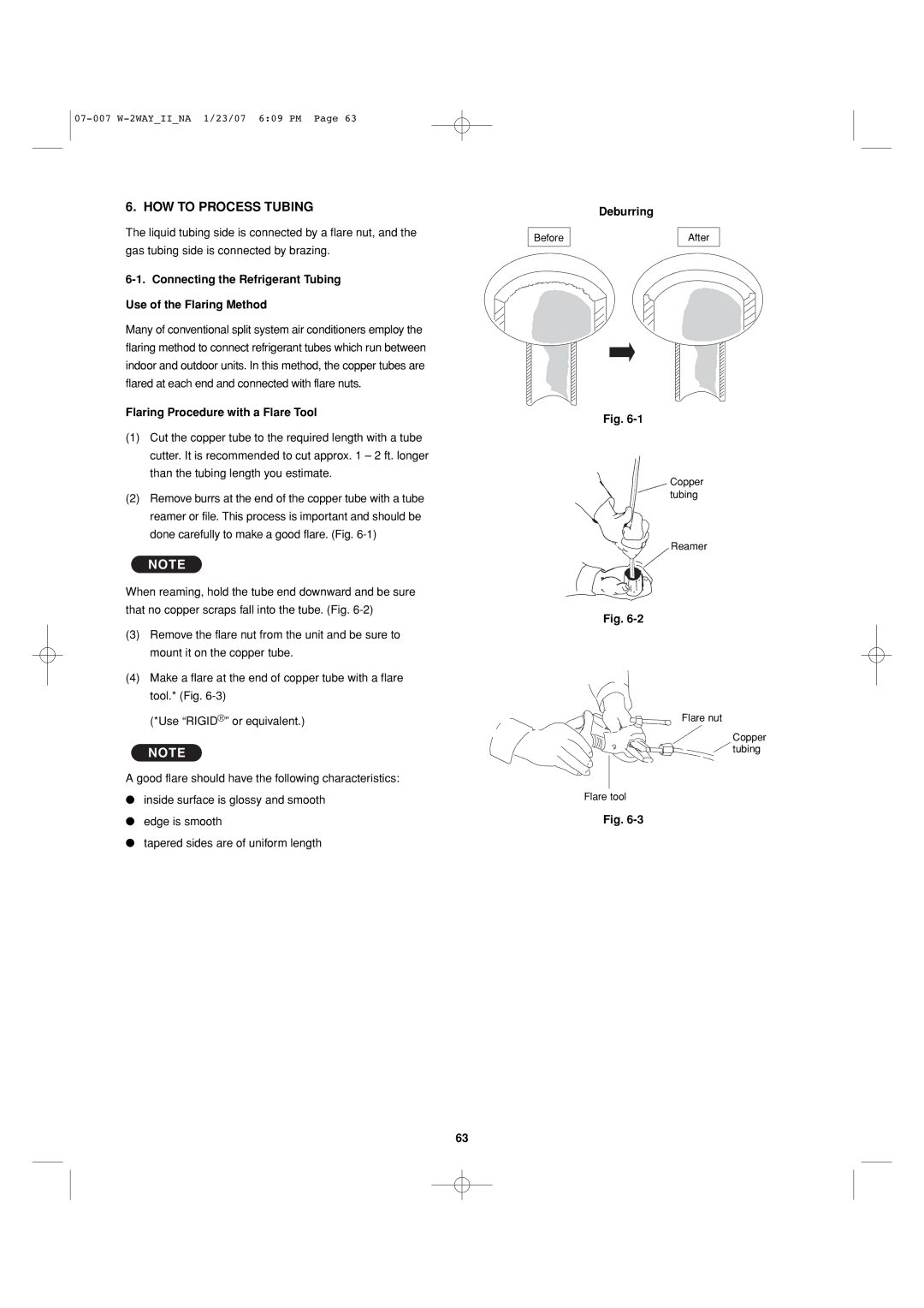 Sanyo 85464359982001 HOW to Process Tubing, Connecting the Refrigerant Tubing Use of the Flaring Method, Deburring 