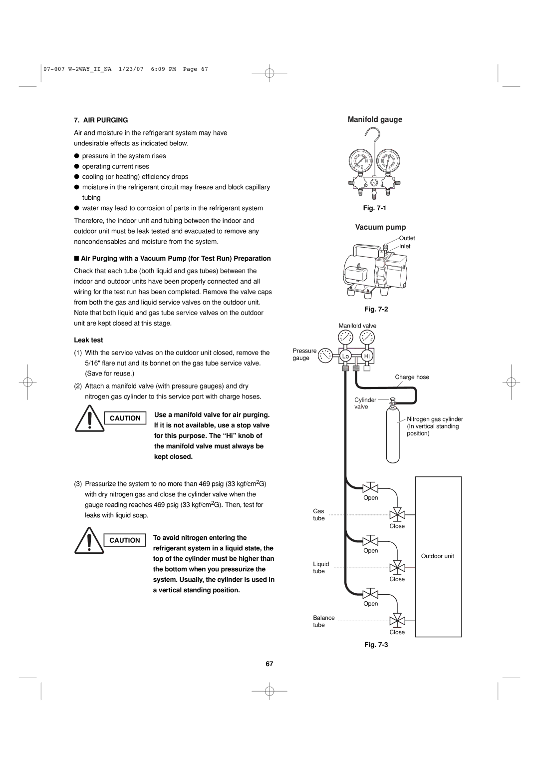 Sanyo 85464359982001 Air Purging with a Vacuum Pump for Test Run Preparation, Leak test, For this purpose. The Hi knob 