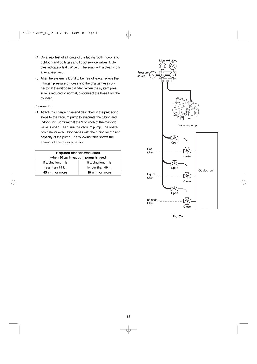 Sanyo 85464359982001 installation instructions Evacuation, 45 min. or more 90 min. or more 