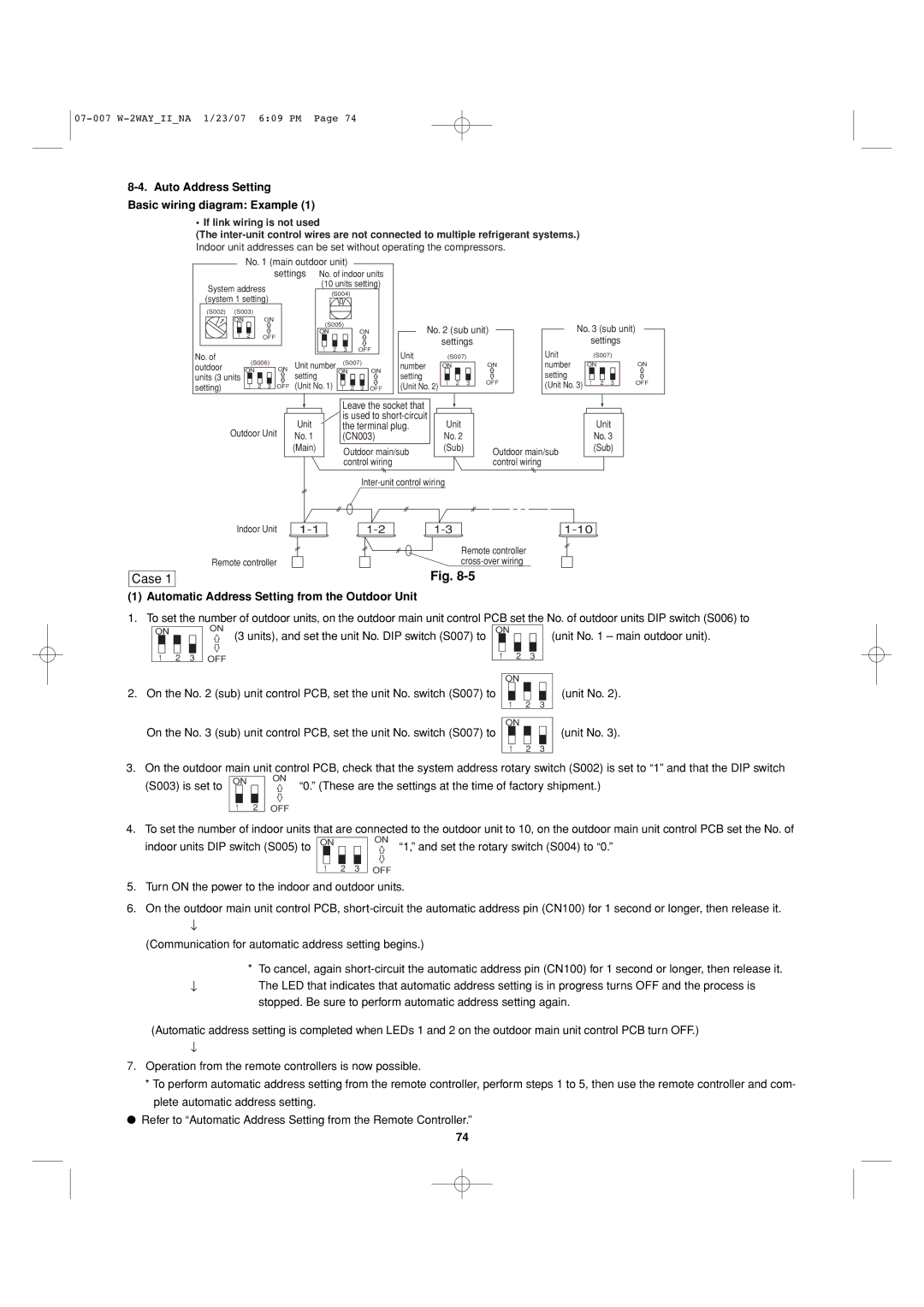 Sanyo 85464359982001 installation instructions Case, Auto Address Setting Basic wiring diagram Example 