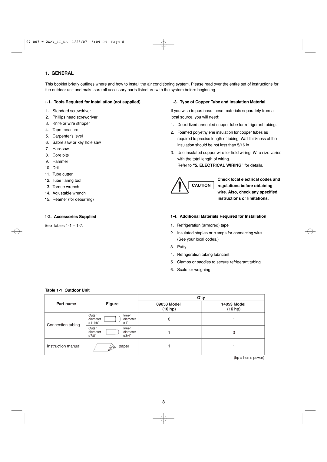 Sanyo 85464359982001 installation instructions General, Outdoor Unit Part name, ’ty, Model 10 hp 16 hp 