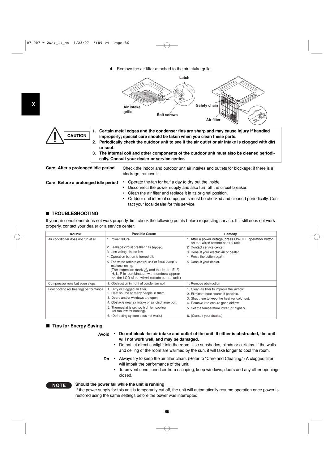 Sanyo 85464359982001 installation instructions Troubleshooting, Tips for Energy Saving, Care Before a prolonged idle period 