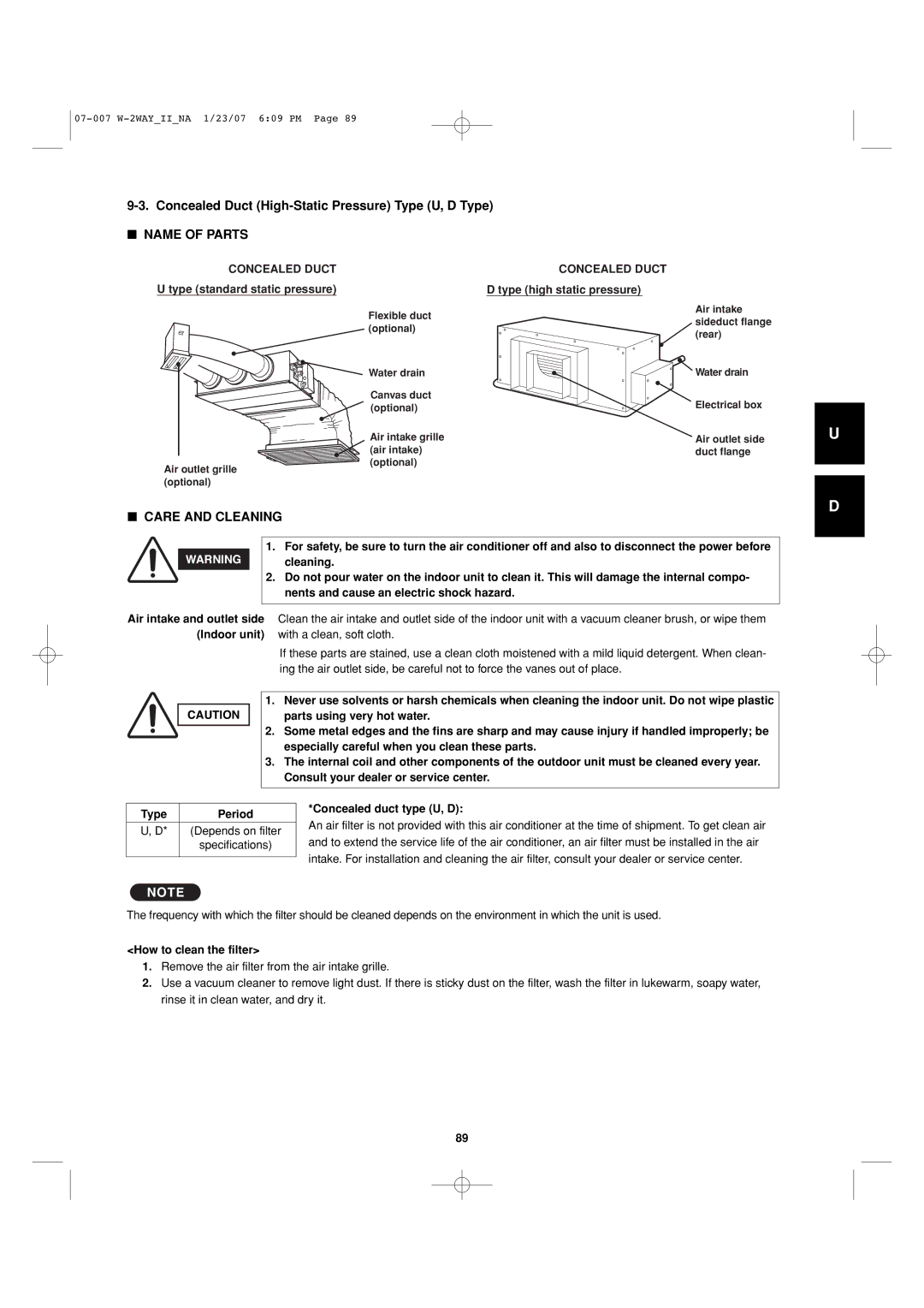 Sanyo 85464359982001 installation instructions Concealed Duct High-Static Pressure Type U, D Type 