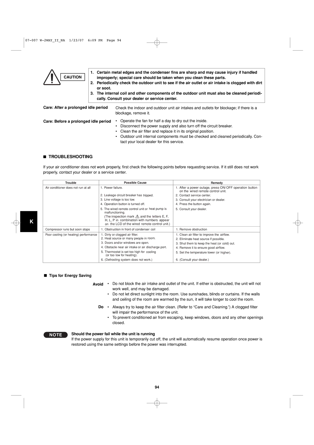 Sanyo 85464359982001 installation instructions Tips for Energy Saving 