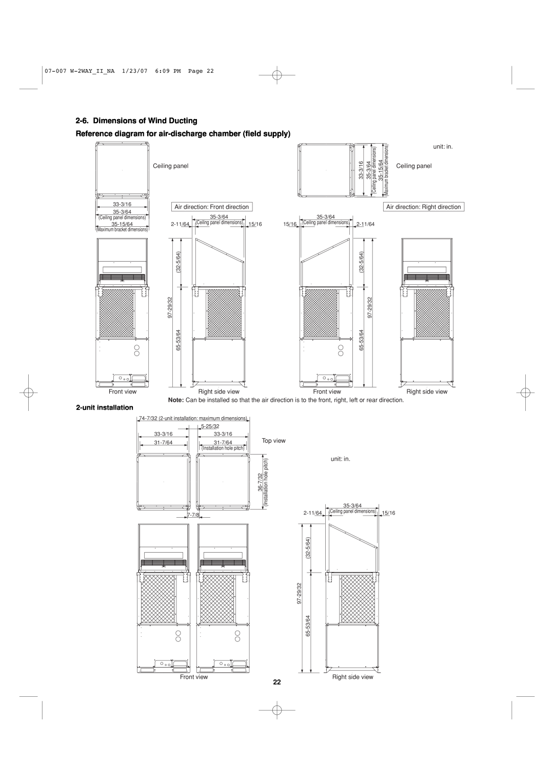 Sanyo 85464359982001 installation instructions Dimensions of Wind Ducting, unitinstallation 