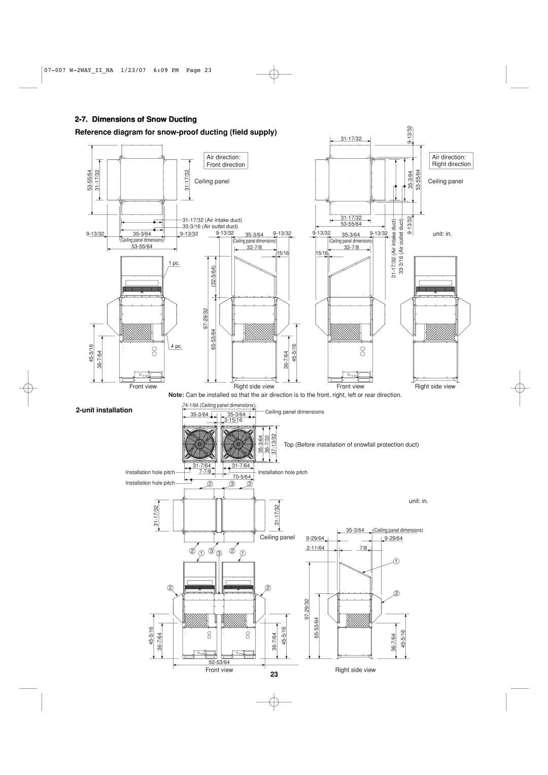 Sanyo 85464359982001 installation instructions Dimensions of Snow Ducting 