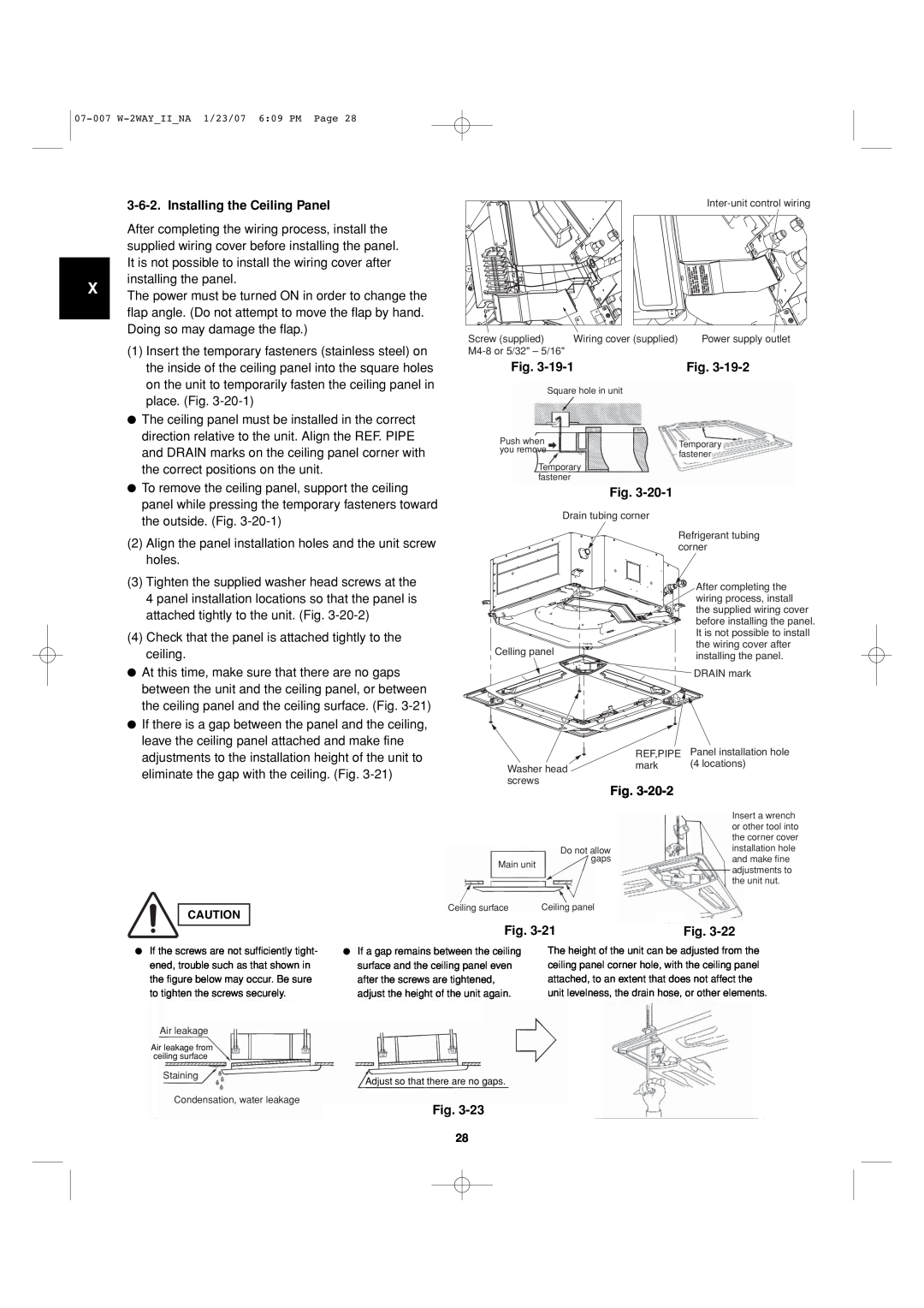 Sanyo 85464359982001 installation instructions Installing the Ceiling Panel, Fig 