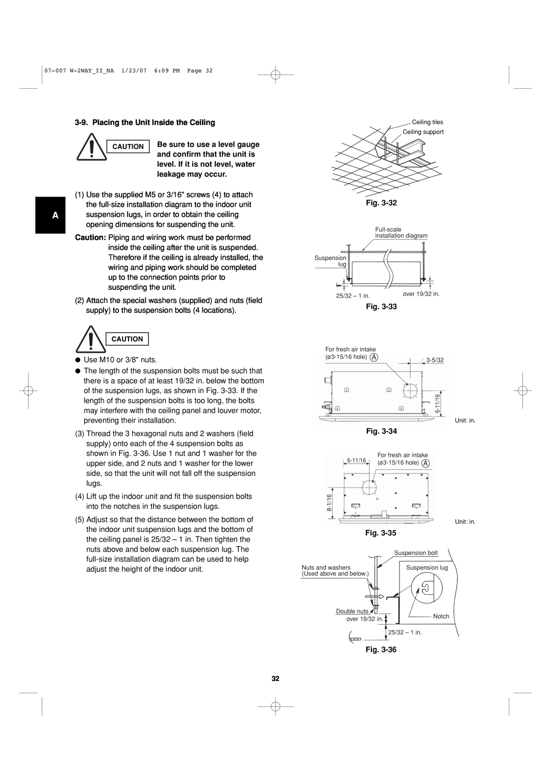 Sanyo 85464359982001 installation instructions Placing the Unit Inside the Ceiling, Fig 