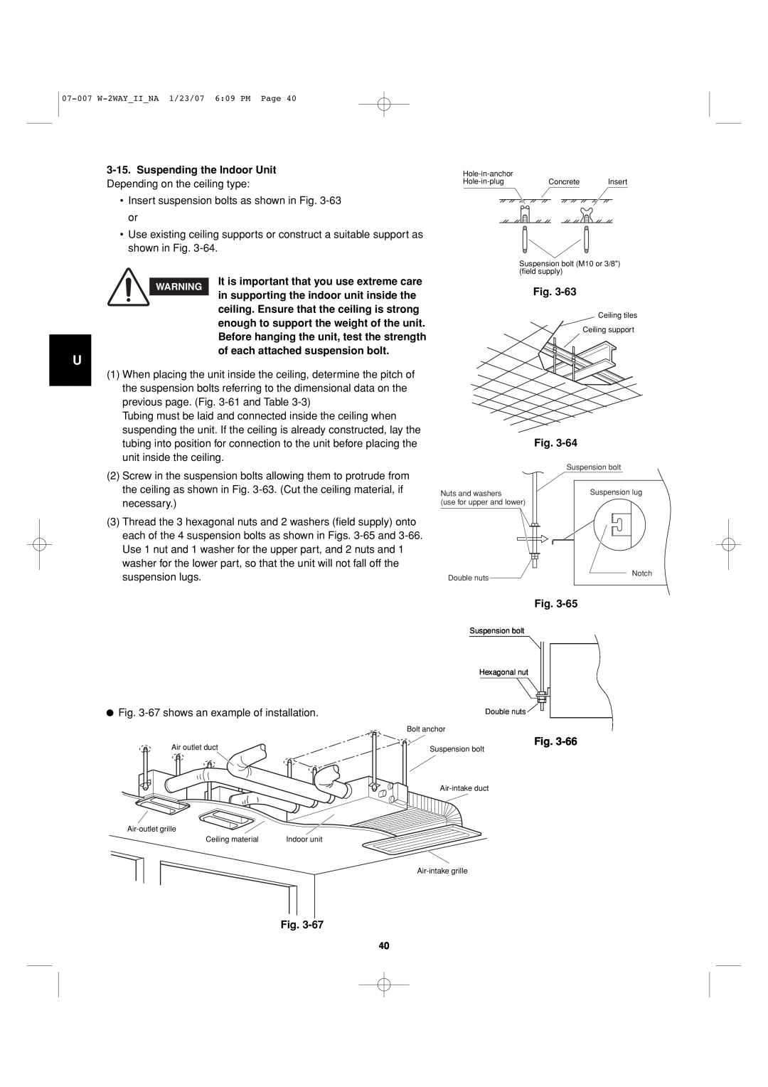Sanyo 85464359982001 installation instructions Suspending the Indoor Unit, Fig 