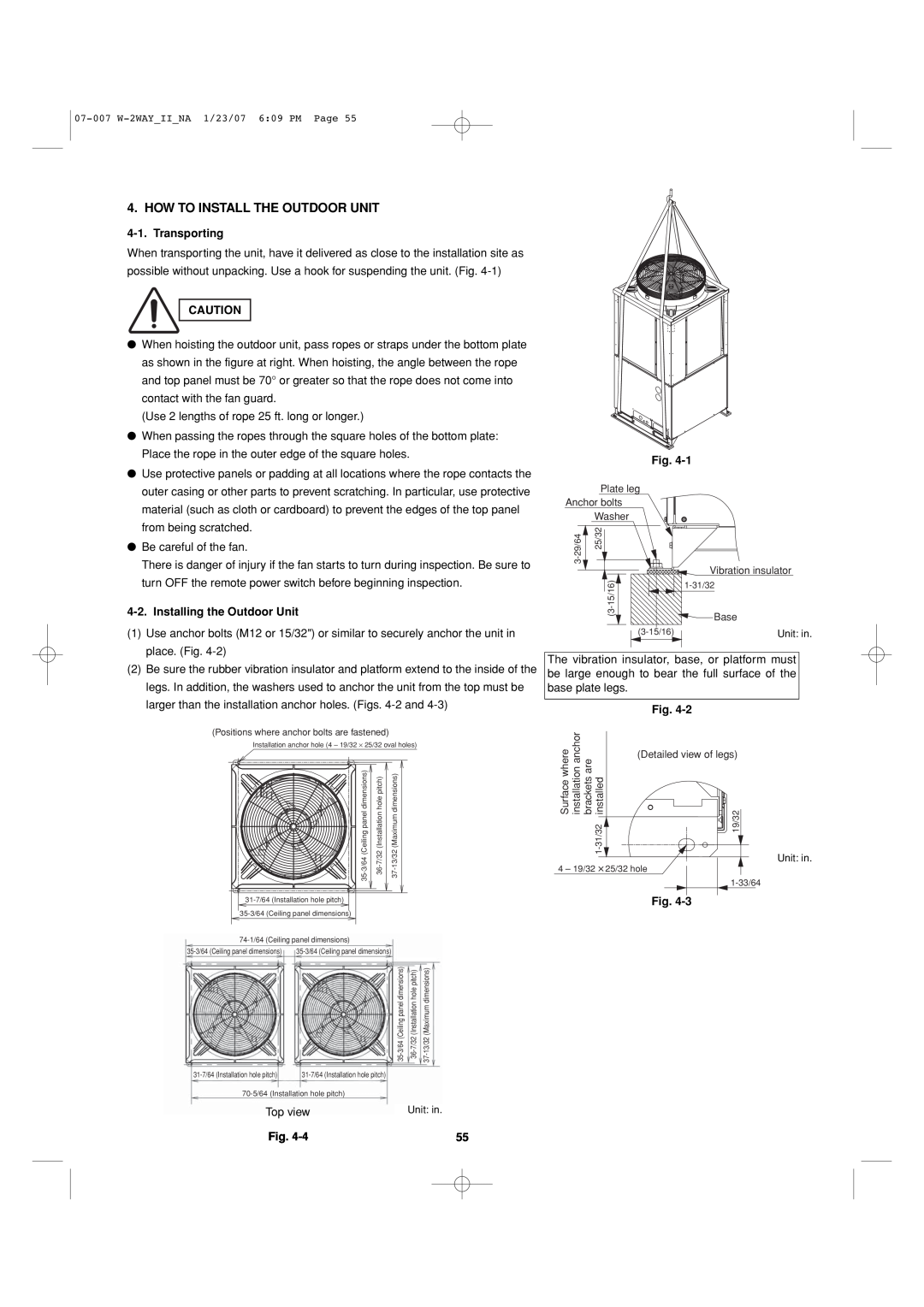 Sanyo 85464359982001 How To Install The Outdoor Unit, Transporting, Installing the Outdoor Unit, Fig 