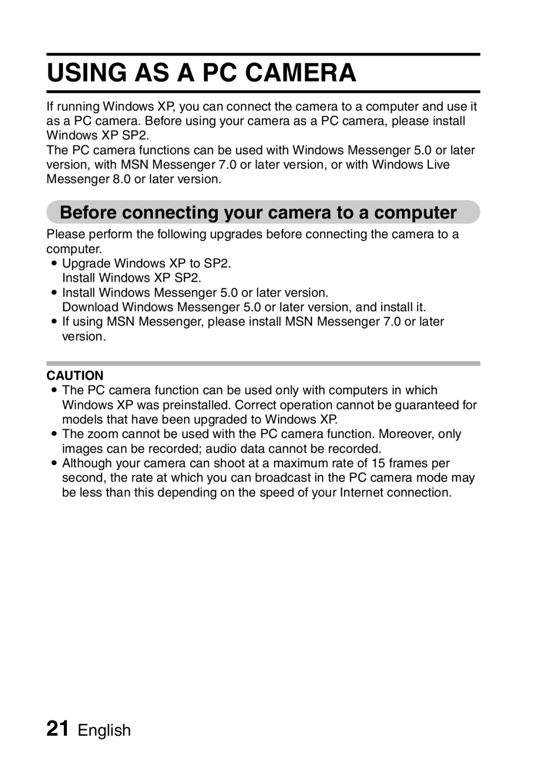 Sanyo 9.1 instruction manual Using AS a PC Camera, Before connecting your camera to a computer 