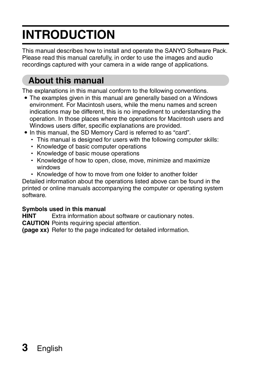 Sanyo 9.1 instruction manual Introduction, About this manual, Symbols used in this manual 