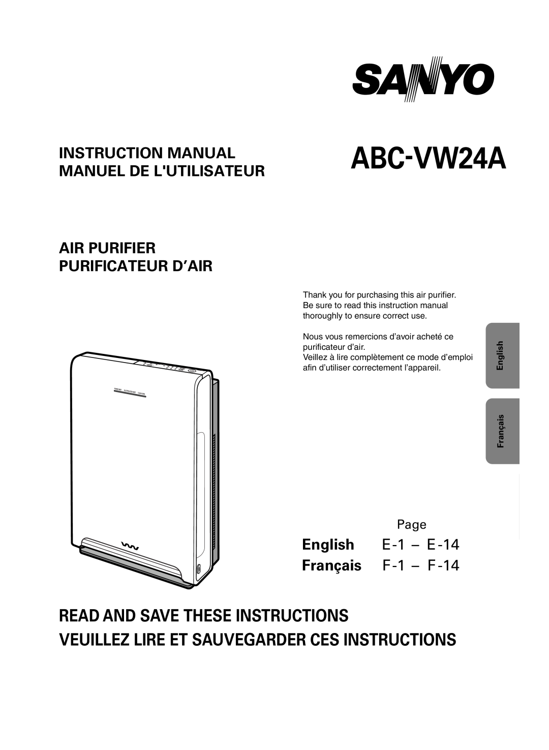 Sanyo ABC-VW24A instruction manual Read And Save These Instructions, Veuillez Lire Et Sauvegarder Ces Instructions, Page 