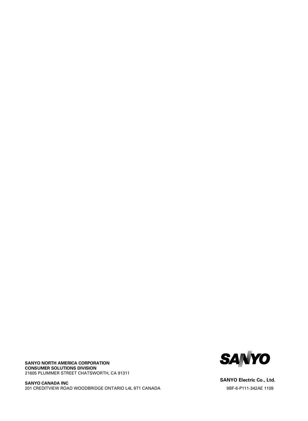 Sanyo ABC-VW24A Sanyo North America Corporation, Consumer Solutions Division, Plummer Street Chatsworth, Ca 