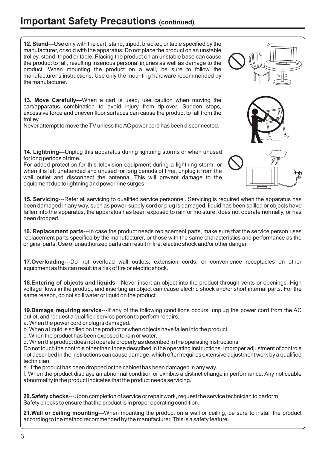 Sanyo AVL-191, AVL-193 instruction manual Important Safety Precautions 