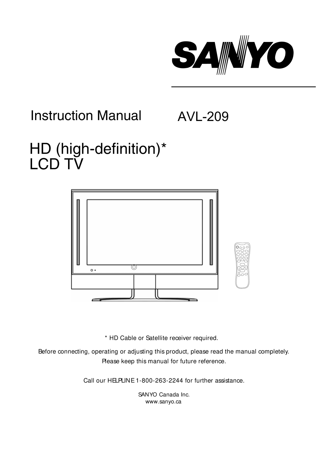 Sanyo AVL-209 instruction manual Lcd Tv 