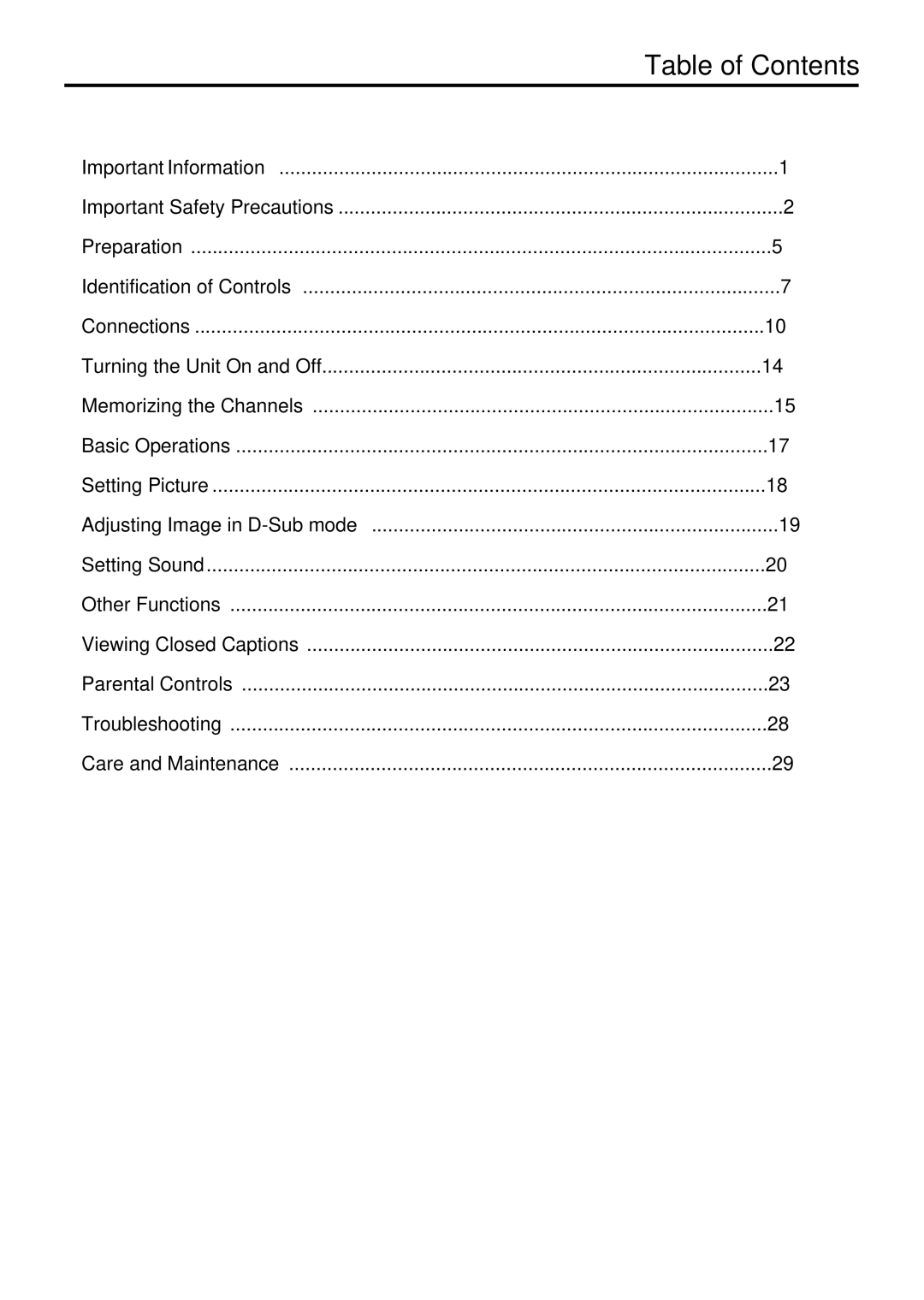 Sanyo AVL-209 instruction manual Table of Contents 