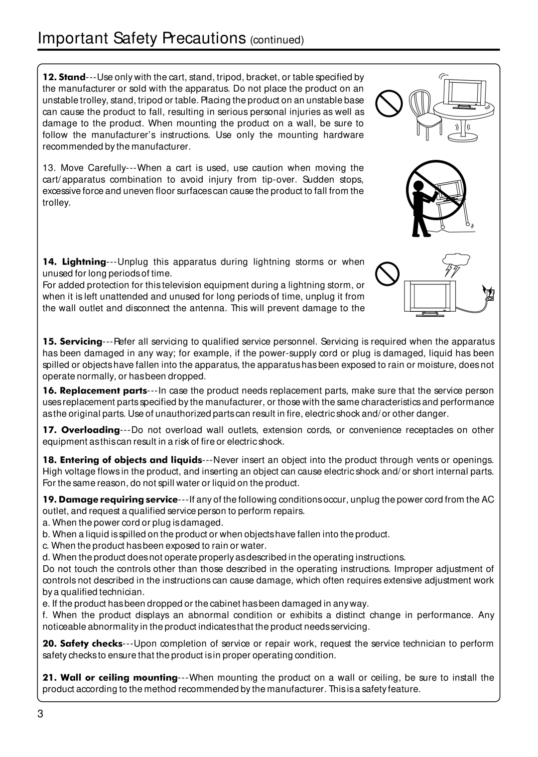 Sanyo AVL-209 instruction manual Important Safety Precautions 