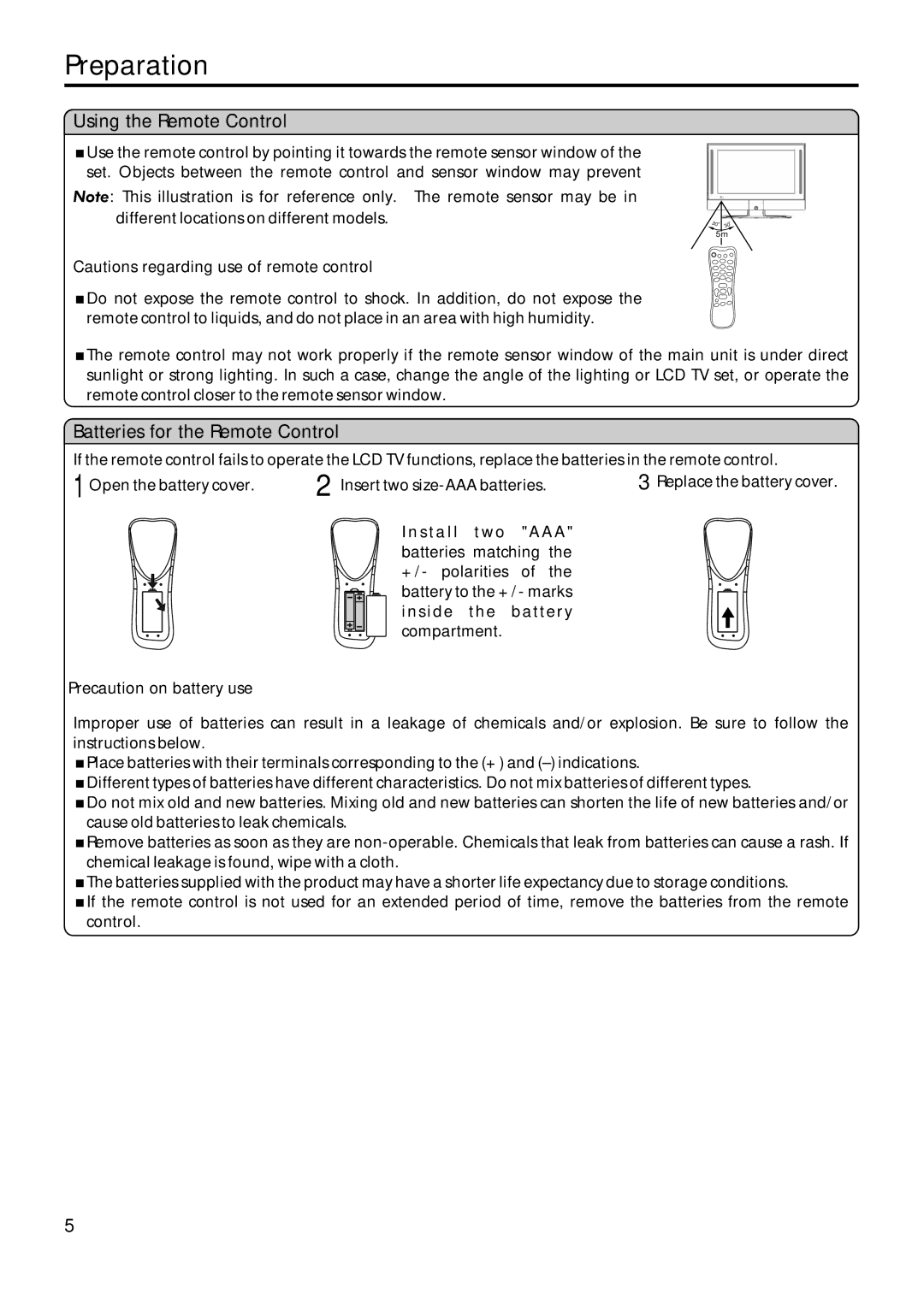 Sanyo AVL-209 instruction manual Preparation, Using the Remote Control, Batteries for the Remote Control 