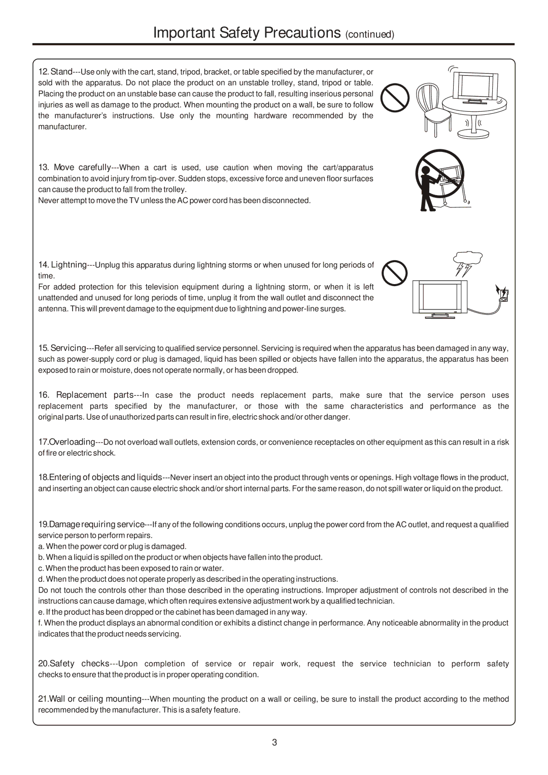 Sanyo 263, AVL-261, 323, 321 instruction manual Important Safety Precautions 