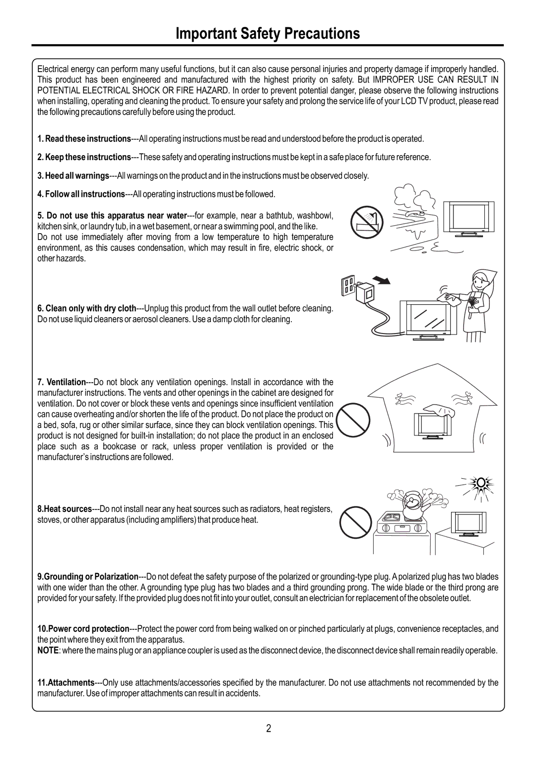 Sanyo AVL-2610, AVL-3210 manual Important Safety Precautions 