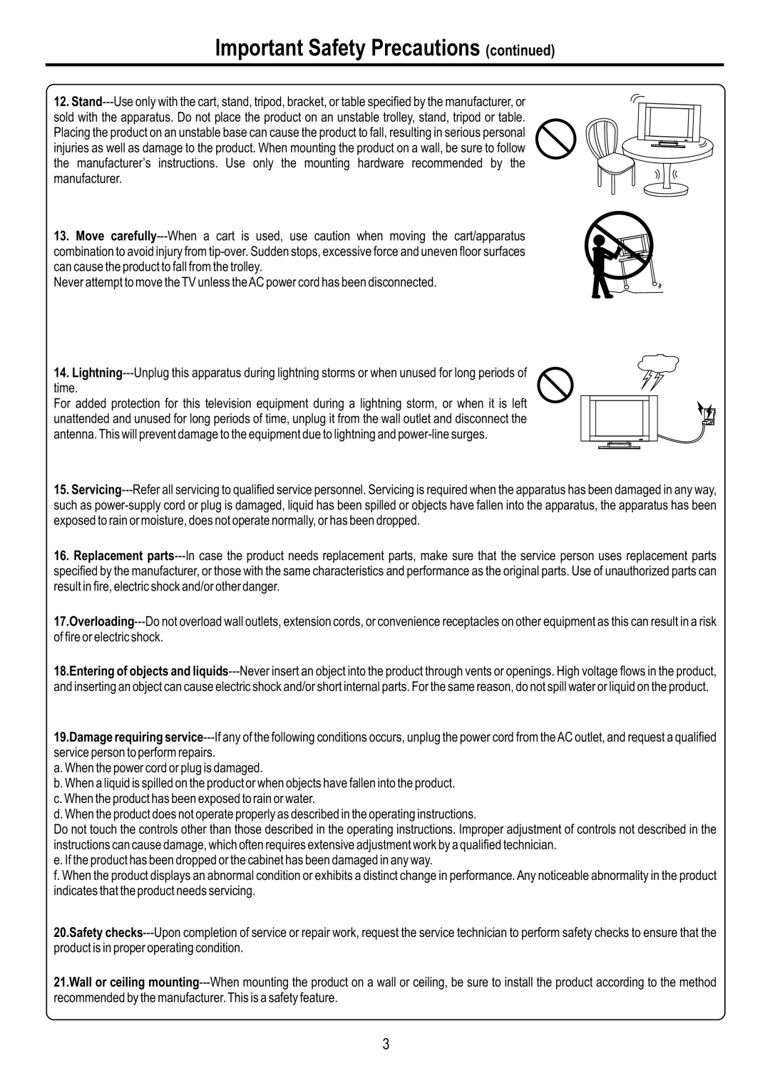 Sanyo AVL-3210, AVL-2610 manual Important Safety Precautions 