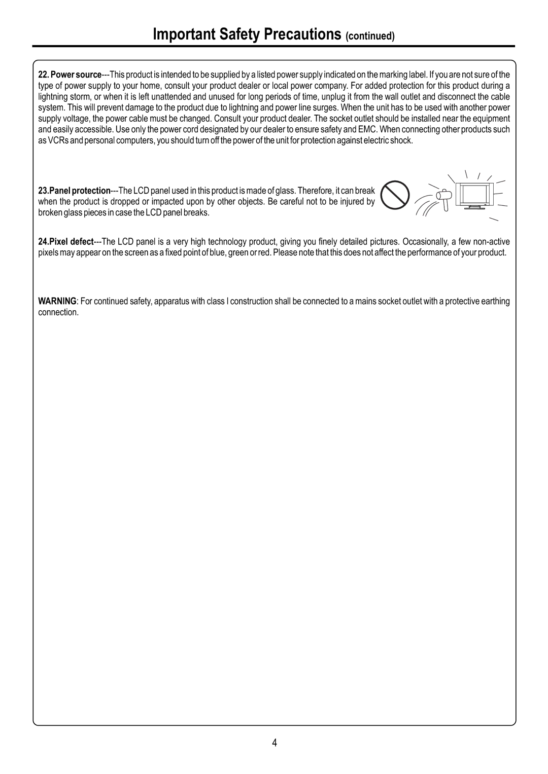 Sanyo AVL-2610, AVL-3210 manual Important Safety Precautions 