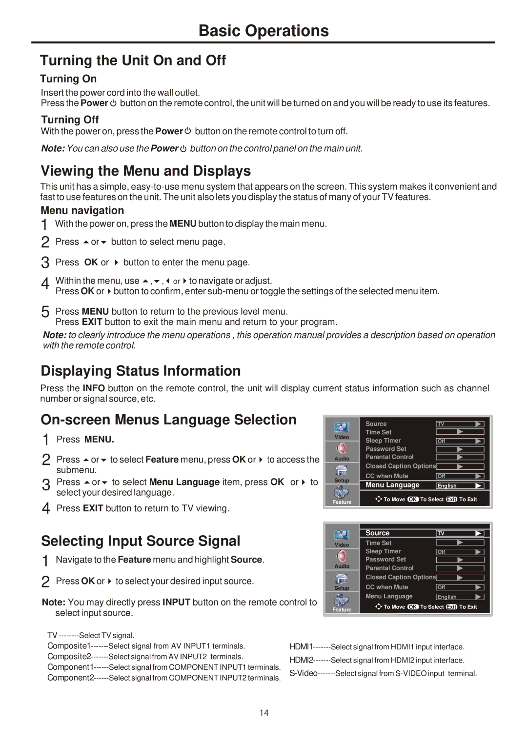 Sanyo AVL-323, AVL-263, AVL-321 instruction manual Basic Operations 