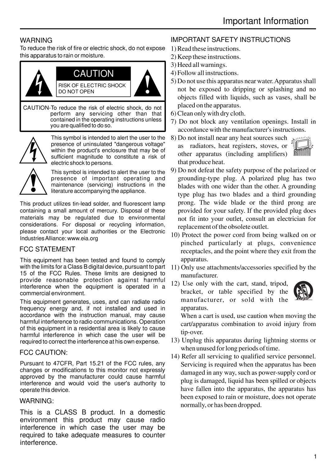 Sanyo AVP-429 instruction manual Important Information, This apparatus to rain or moisture 