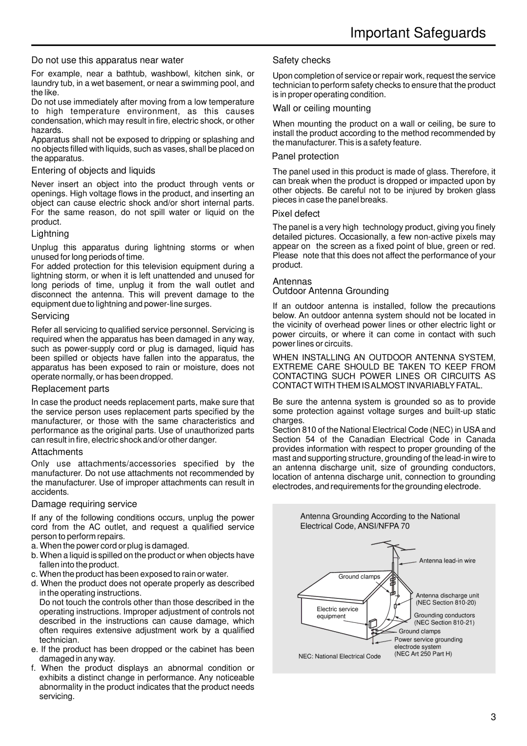 Sanyo AVP-429 Do not use this apparatus near water, Entering of objects and liquids, Lightning, Servicing, Attachments 