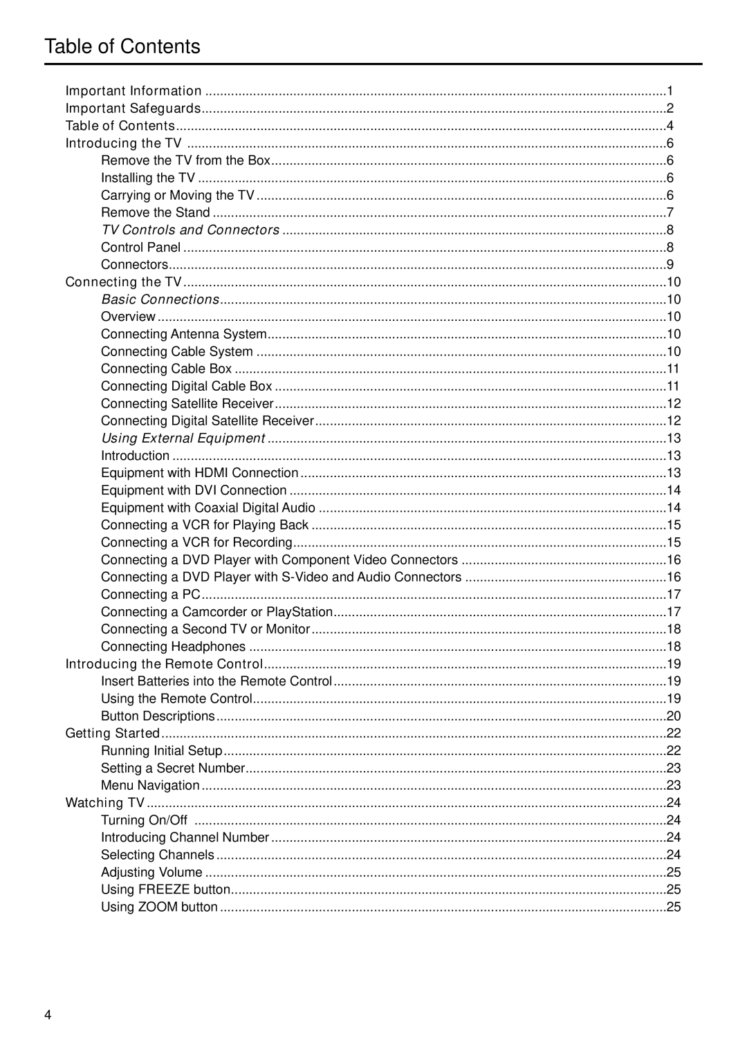 Sanyo AVP-429 instruction manual Table of Contents 