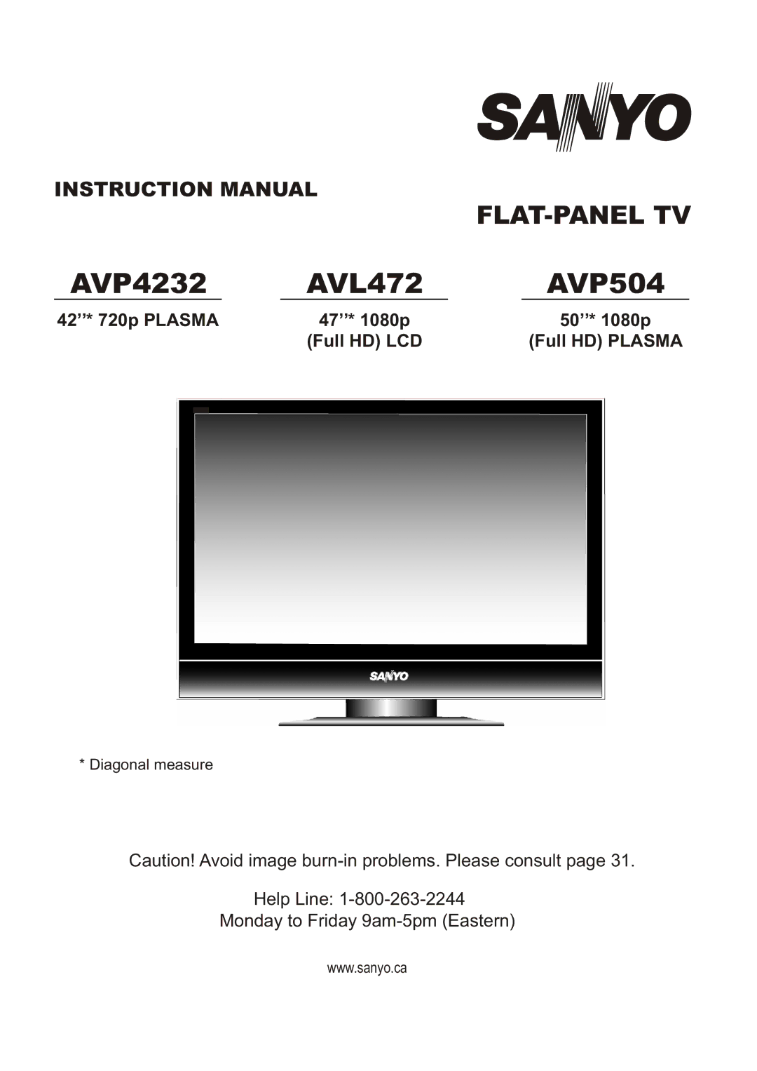 Sanyo instruction manual AVP4232 AVL472 AVP504, Full HD LCD 