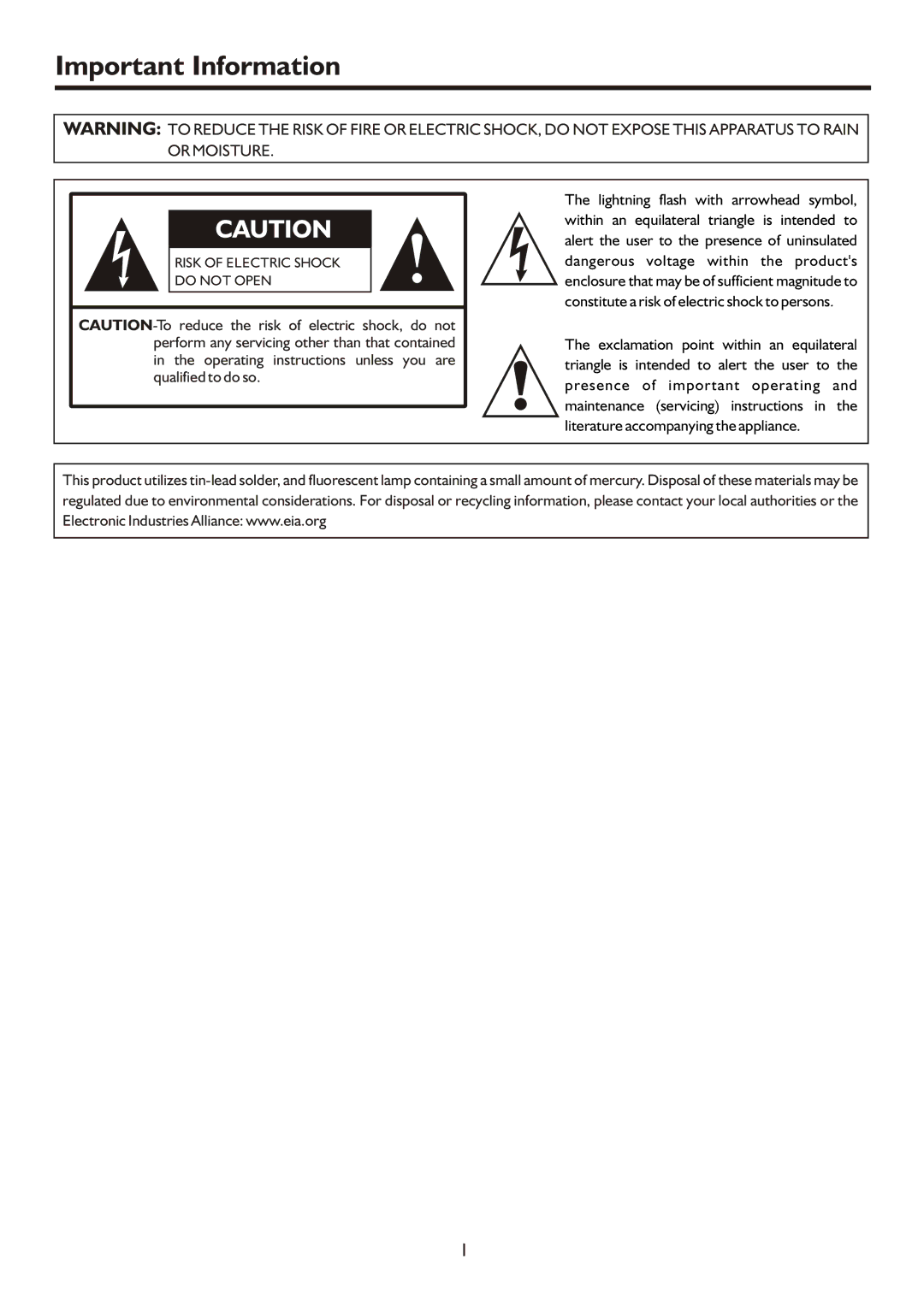 Sanyo AVP4232, AVP504, AVL472 instruction manual Important Information, Or Moisture 