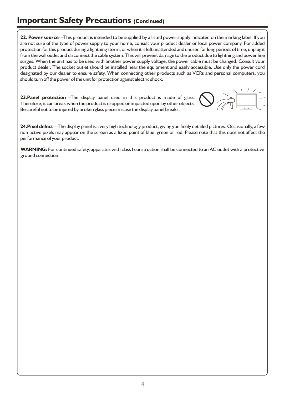 Sanyo AVP4232, AVP504, AVL472 instruction manual Important Safety Precautions 