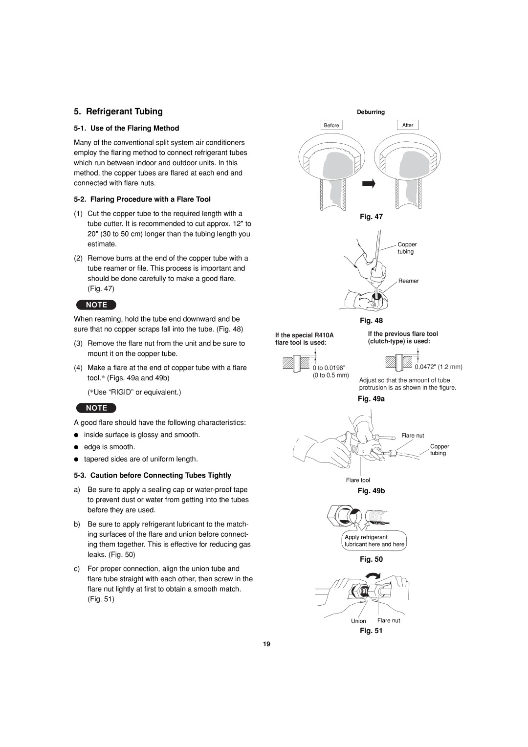 Sanyo C1271, CL0971, CL1271, C0971 Refrigerant Tubing, Use of the Flaring Method, Flaring Procedure with a Flare Tool 