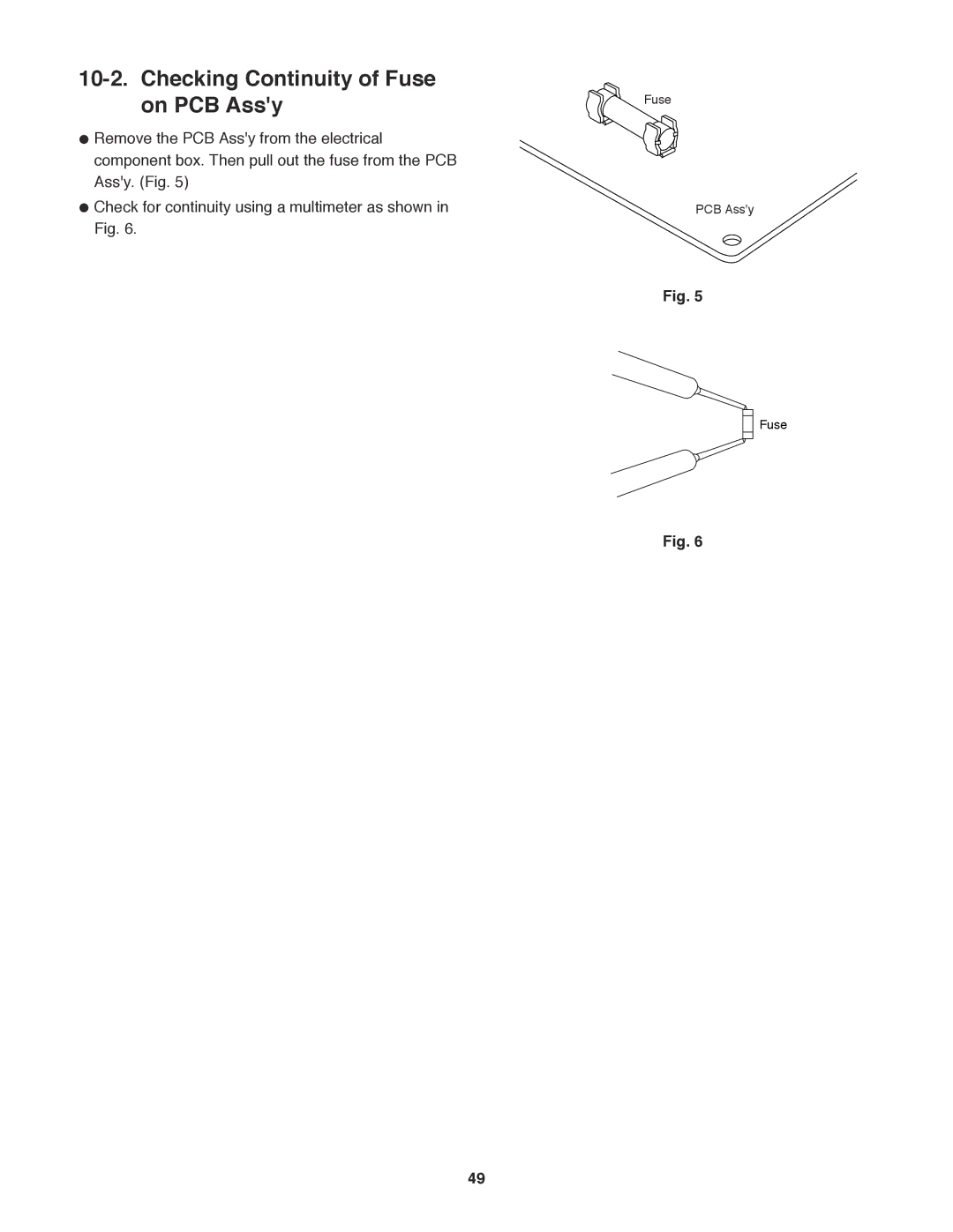 Sanyo CL0971, C1271, CL1271, C0971 service manual Checking Continuity of Fuse on PCB Assy 