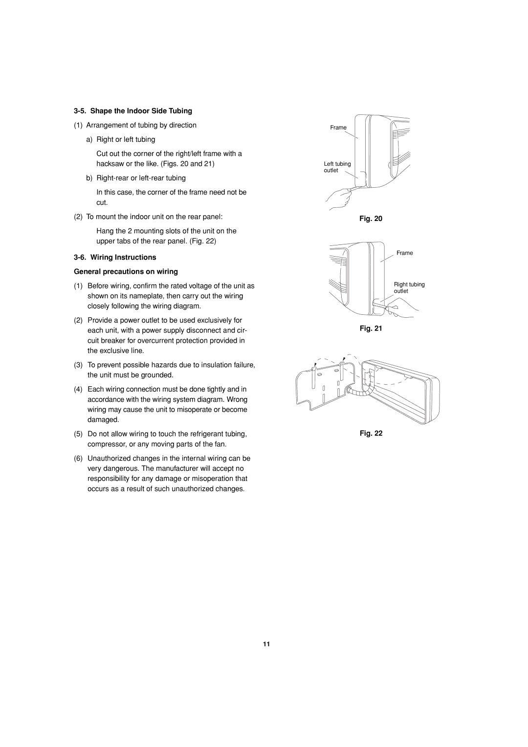 Sanyo C1271, CL0971, CL1271, C0971 Shape the Indoor Side Tubing, Wiring Instructions General precautions on wiring 