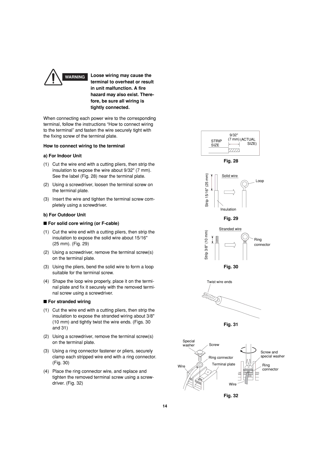 Sanyo C0971 Loose wiring may cause, Terminal to overheat or result, Unit malfunction. a fire, Fore, be sure all wiring is 