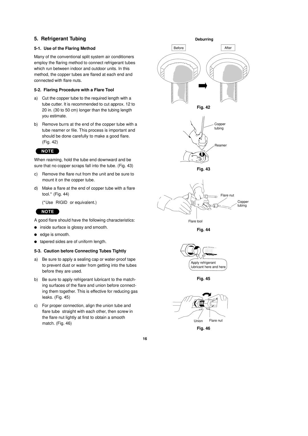 Sanyo CL1251, C1852, C1251 Refrigerant Tubing, Use of the Flaring Method, Flaring Procedure with a Flare Tool, Deburring 