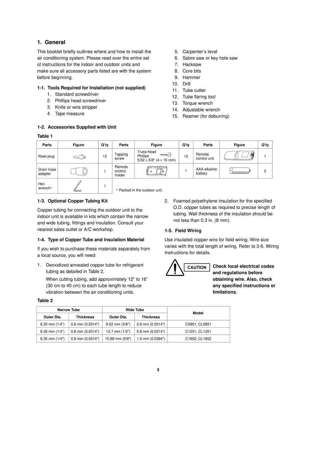 Sanyo CL1852, C1852, C1251, CL0951, CL1251, C0951 installation instructions General 