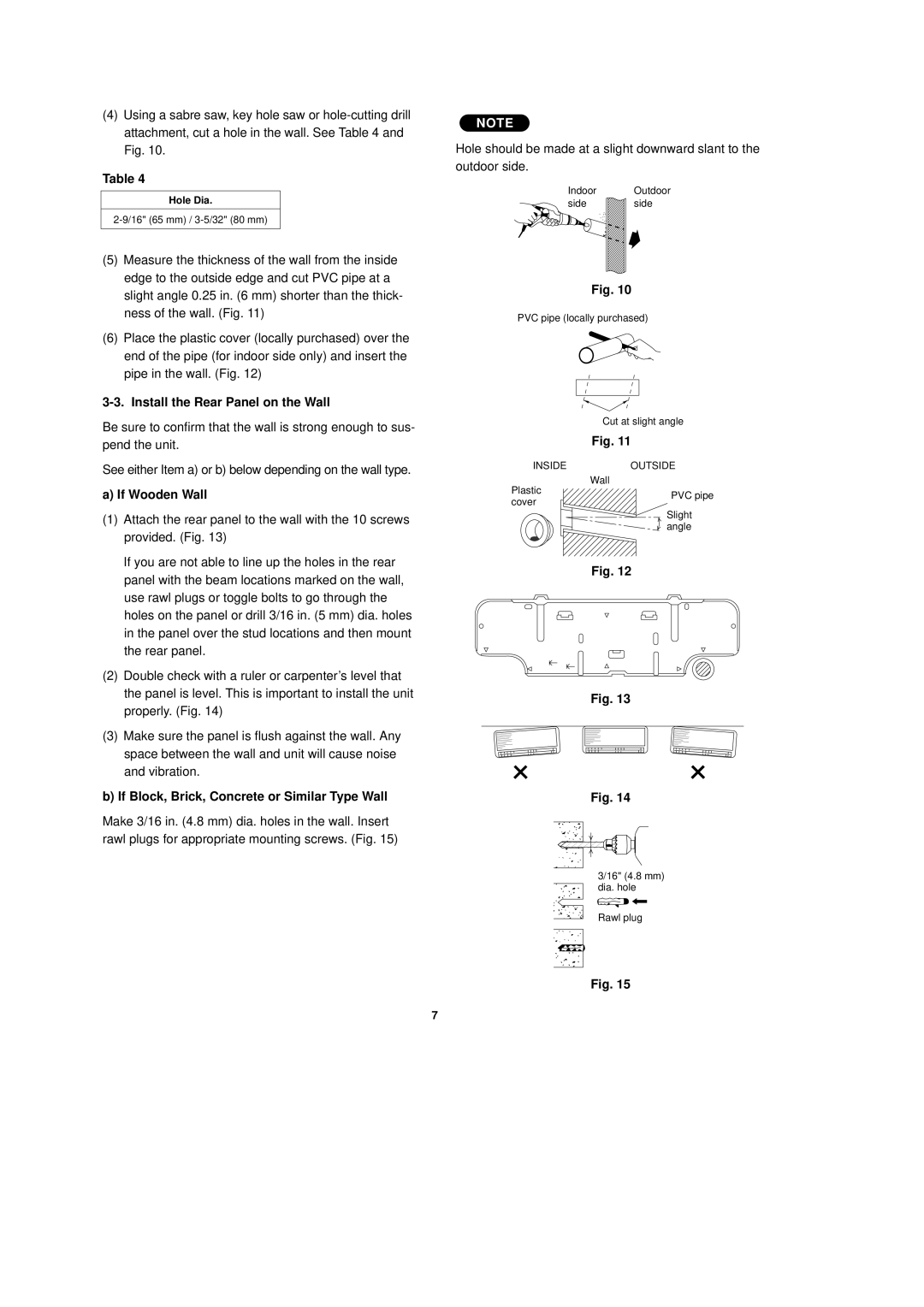 Sanyo C1251, C1852 Install the Rear Panel on the Wall, If Wooden Wall, If Block, Brick, Concrete or Similar Type Wall 